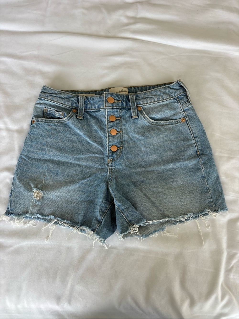 Universal Thread Light Blue Button-Front Distressed Denim Shorts